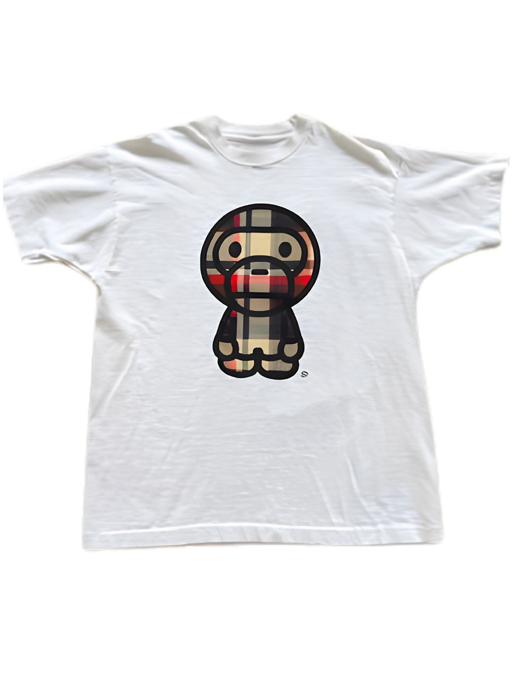 Gildan White Graphic Tee with Plaid Character Print